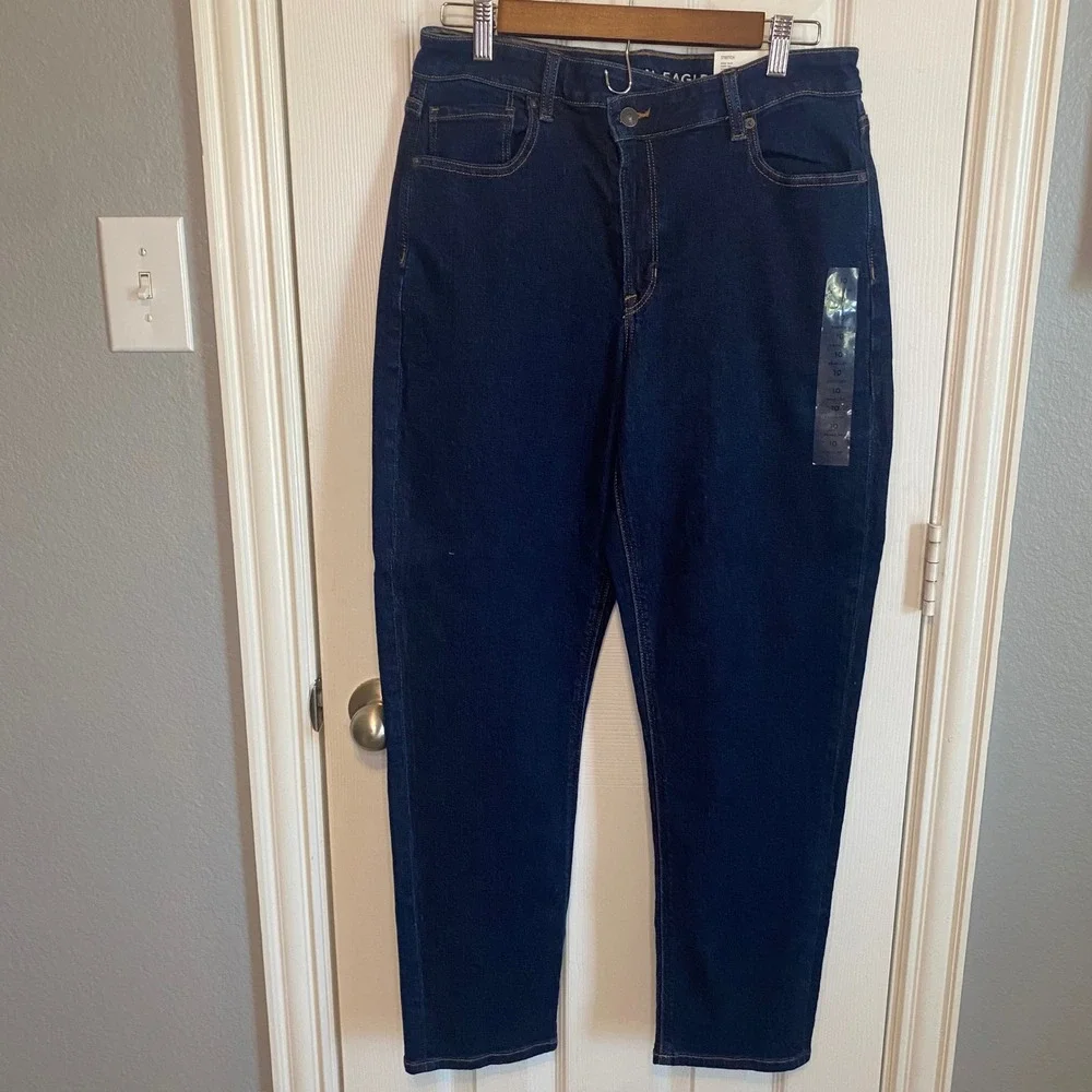 American Eagle Stretch Mom Jeans Dark Ink High Rise Size 10 Regular No. 4684